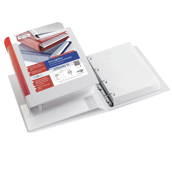 MD_25498 Raccoglitore personalizzabile Stelvio TI - 22 x 30 cm - 4 anelli a D 40 mm - dorso 5,5 cm - bianco - Sei Rota - immagine 1
