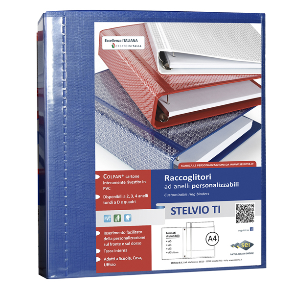 MD_25501 Raccoglitore personalizzabile Stelvio TI - 22 x 30 cm - 4 anelli a D 50 mm - dorso 7,5 cm - blu - Sei Rota - immagine 1