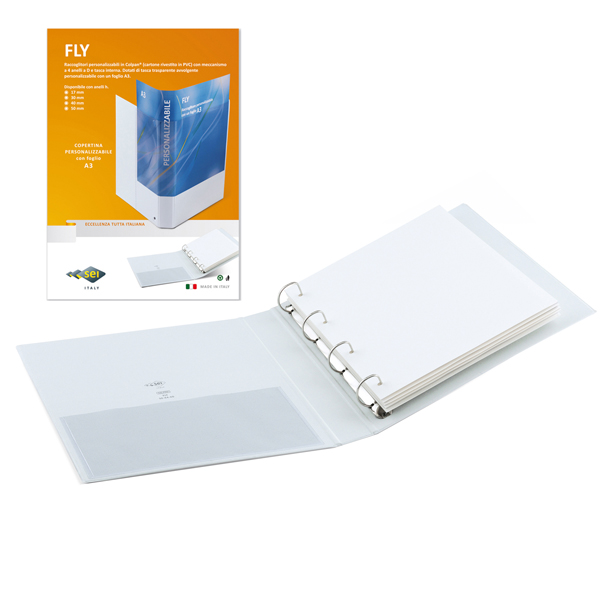 MD_25503 Raccoglitore personalizzabile Fly - 22 x 30 cm - 4 anelli a D 17 mm - dorso 5,5 cm - bianco - Sei Rota - immagine 1