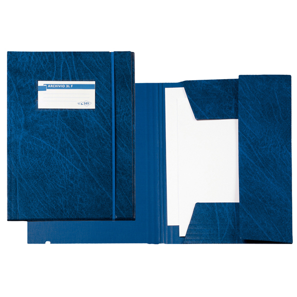 MD_25593 Cartella 3 lembi con elastico F - 25 x 35 cm - dorso 3 cm - Colpan - blu - Sei Rota - immagine 1