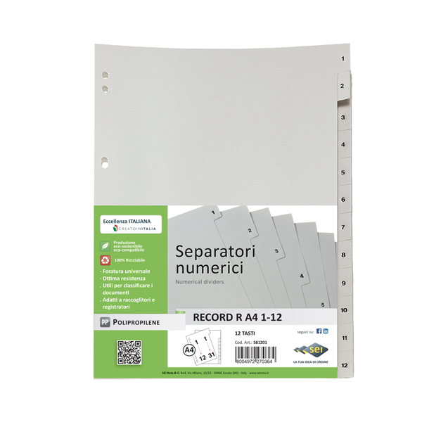 MD_25668 Separatore numerico 1/12 Record R - PP - 21 x 29.7 cm - A4 - Sei Rota - immagine 1