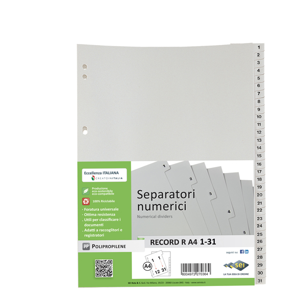MD_25669 Separatore numerico 1/31 Record R - PP - 21 x 29,7 cm - A4 - grigio - Sei Rota - immagine 1