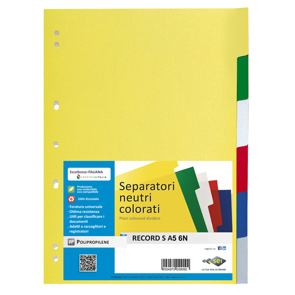 MD_25670 Separatore Record S - 6 tasti - PP - 15 x 21 cm - A5 - multicolore - Sei Rota - immagine 1