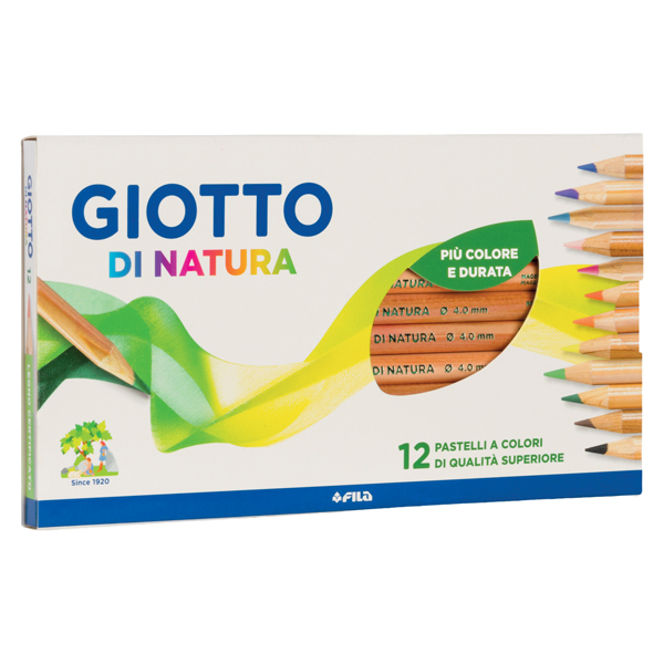 MD_28089 Pastelli colorati Natura - diametro mina 4 mm - legno di cedro - colori assortiti - Giotto - astuccio 12 pezzi - immagine 1