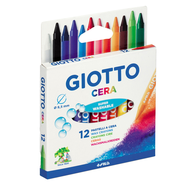 MD_28122 Pastelli a cera - lunghezza 90 mm - diametro 8,50 mm - colori assortiti - Giotto - conf. 12 pezzi - immagine 1