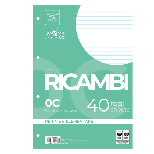 MD_28843 Ricambi forati Quaxima - A4 - 1 rigo c/margine - 80 gr - Pigna - conf. 40 pezzi - immagine 1
