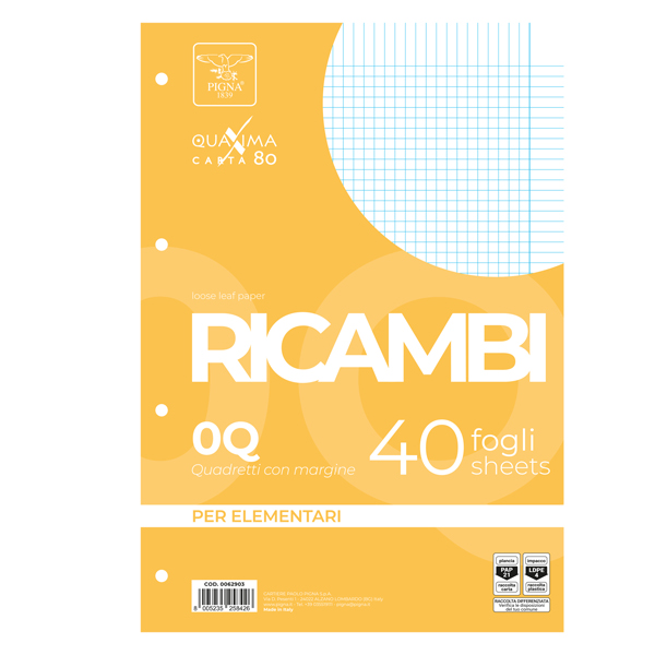 MD_28848 Ricambi forati Quaxima - A4 - 5 mm c/margine - 80 gr - Pigna - conf. 40 pezzi - immagine 1