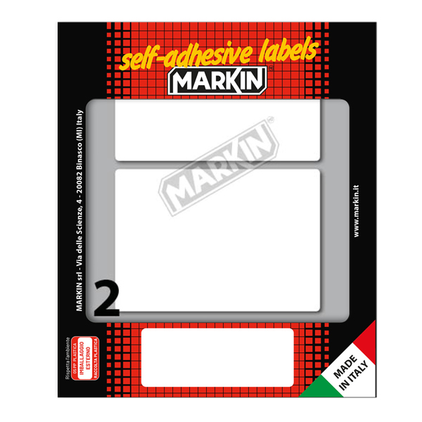 MD_31117 Etichette adesive - in carta - permanenti - 95 x 66 mm - 2 et/fg - 10 fogli - bianco - Markin - immagine 1
