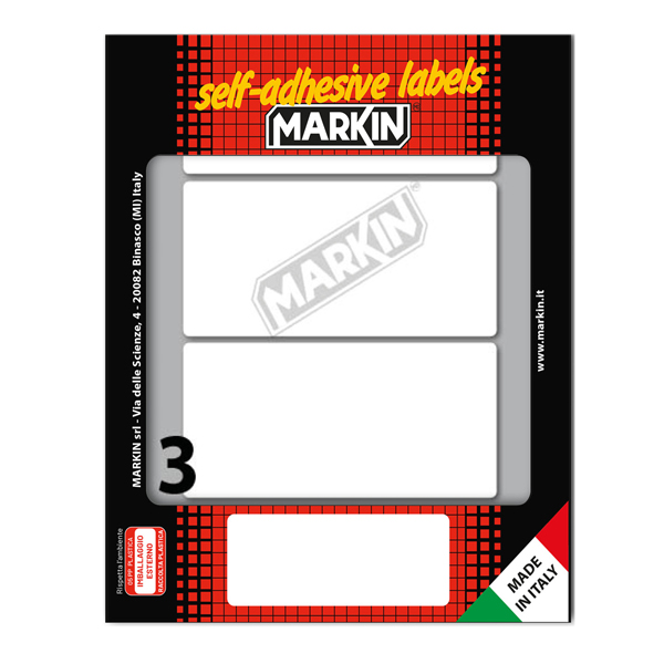 MD_31118 Etichette adesive - in carta - permanenti - 100 x 46 mm - 3 et/fg - 10 fogli - bianco - Markin - immagine 1