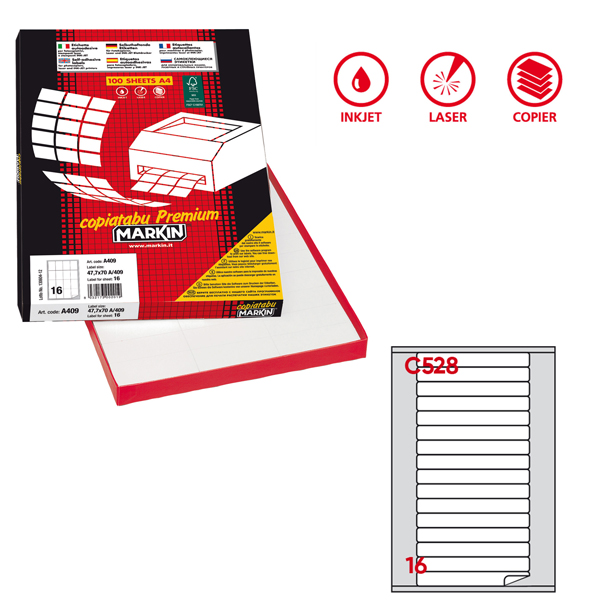 MD_31141 Etichette adesive C/528 - in carta - permanenti - 145 x 17 mm - 16 et/fg - 100 fogli - bianco - angoli tondi - Markin - immagine 1