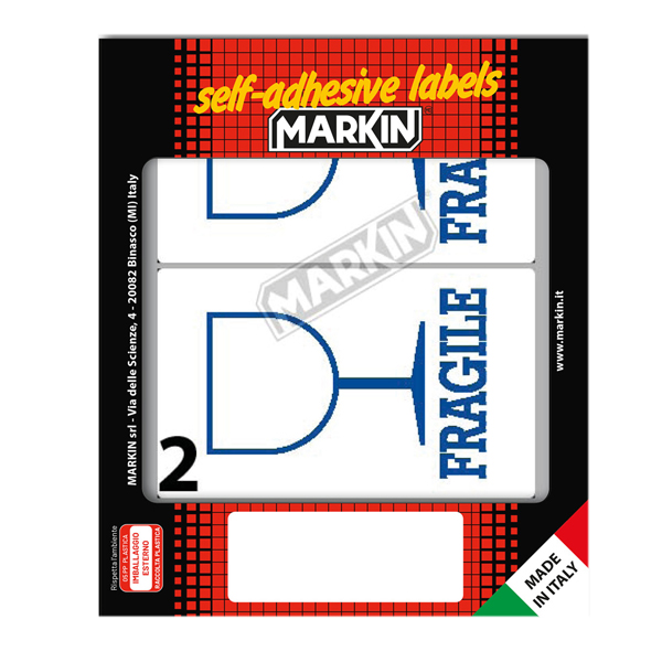 MD_32426 Etichette adesive - in carta - permanenti - 115 x 70 mm - 2 et/fg - 10 fogli - fragile - bianco - Markin - immagine 1