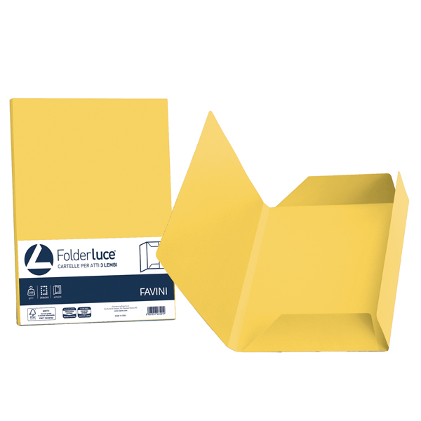 MD_32660 Cartellina 3 lembi Luce - 200 gr - A4 - cartoncino bristol - giallo sole - Favini - conf. 25 pezzi - immagine 1