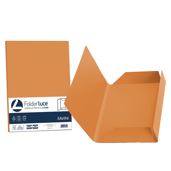 MD_32662 Cartellina 3 lembi Luce - 200 gr - A4 - cartoncino bristol - arancio - Favini - conf. 25 pezzi - immagine 1