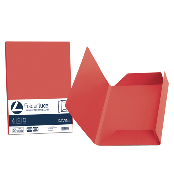 MD_32663 Cartellina 3 lembi Luce - 200 gr - A4 - cartoncino bristol - rosso scarlatto - Favini - conf. 25 pezzi - immagine 1