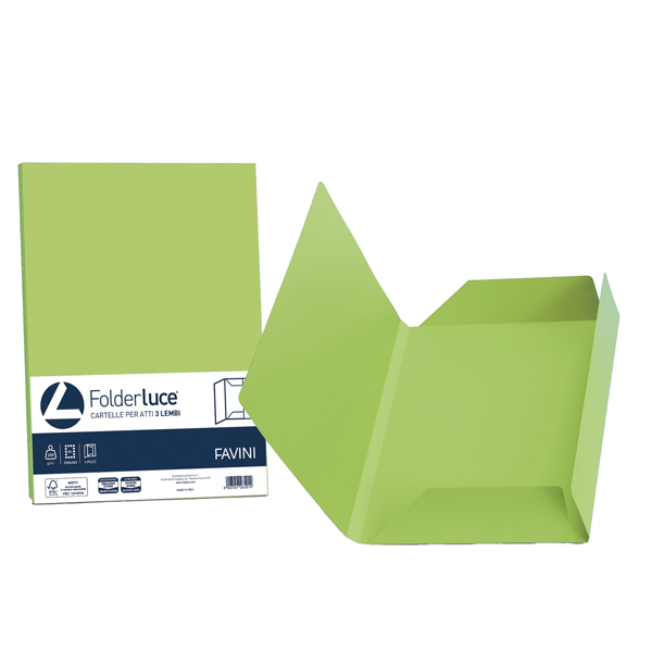 MD_32667 Cartellina 3 lembi Luce - 200 gr - A4 - cartoncino bristol - pistacchio - Favini - conf. 25 pezzi - immagine 1
