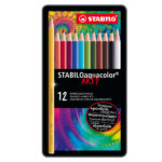 Pastello Aquacolor 1612 - tratto 2,80 mm - colori assortiti - Stabilo - astuccio in metallo 12 pezzi