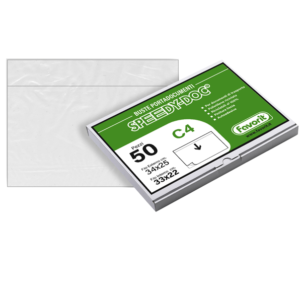 MD_36289 Busta adesiva Speedy Doc - senza stampa - C4 (33 x 22 cm) - LDPE - trasparente - Favorit - conf. 50 pezzi - immagine 1