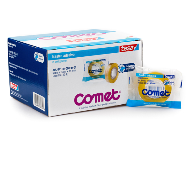 MD_37814 Nastro adesivo - confezionato singolarmente - 15 mm x 33 m - cellophane - trasparente - Comet - immagine 1
