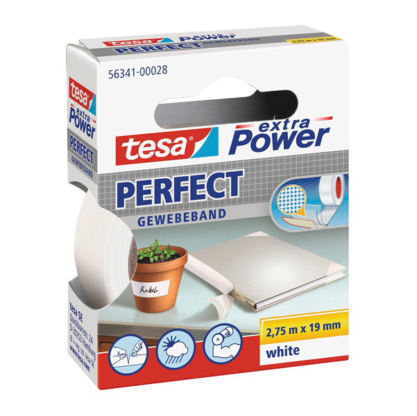 MD_37923 Nastro adesivo telato XP Perfect - 19 mm x 2,7 m - tela plastificata - bianco - Tesa - immagine 1