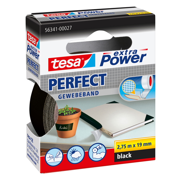 56341-00027-03
4042448043993
tesa Extra Power Perfect Black 2,75m:19mm Nastro adesivo telato XP Perfect - 19 mm x 2,7 m - tela plastificata - nero - Tesa - immagine 1