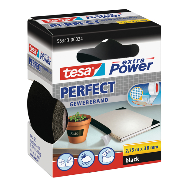 MD_37932 Nastro adesivo telato XP Perfect - 38 mm x 2,7 m - tela plastificata - nero - Tesa - immagine 1