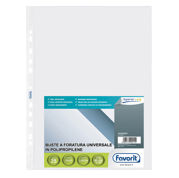 MD_39407 Buste forate Special PP - Superior - liscio - 23 x 33 cm - trasparente - Favorit - conf. 25 buste - immagine 1