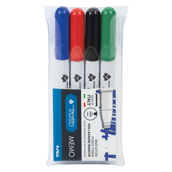 MD_44801 Pennarello Tratto Memo - a secco - per lavagne cancellabili - punta conica - tratto 2,5mm - astuccio 4 colori - Tratto - immagine 1