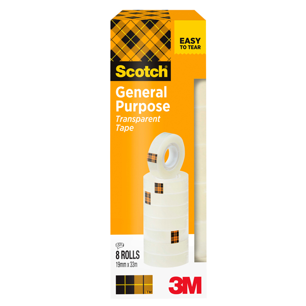 MD_45174 Nastro adesivo 508 - 19 mm x 33 m - PP - trasparente - Scotch - torre 8 rotoli - immagine 1