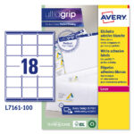 Etichette adesive L7161 - in carta - angoli arrotondati - laser - permanenti - 63,5 x 46,6 mm - 18 et/fg - 100 fogli - bianco - Avery