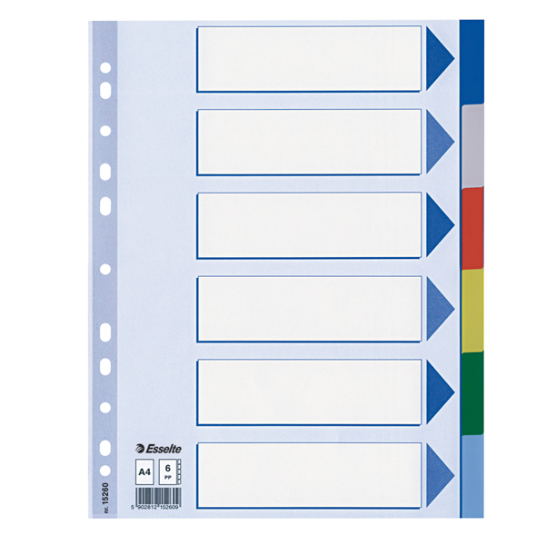 MD_45647 Separatore - 6 tasti colorati - PP - A4 - multicolore - Esselte - immagine 1