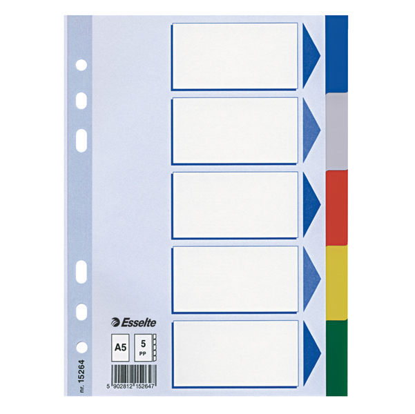 MD_45649 Separatore - 5 tasti colorati - PP - A5 - multicolore - Esselte - immagine 1