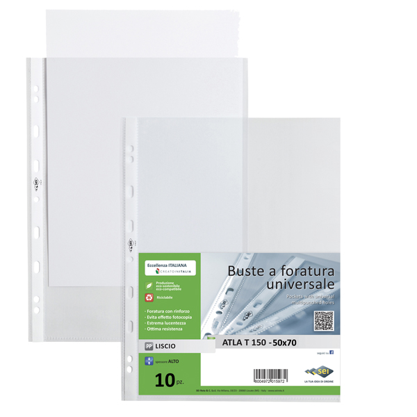 MD_45786 Buste forate Atla T - pesante - liscio - 50 x 70 cm - trasparente - Sei Rota - conf. 10 pezzi - immagine 1