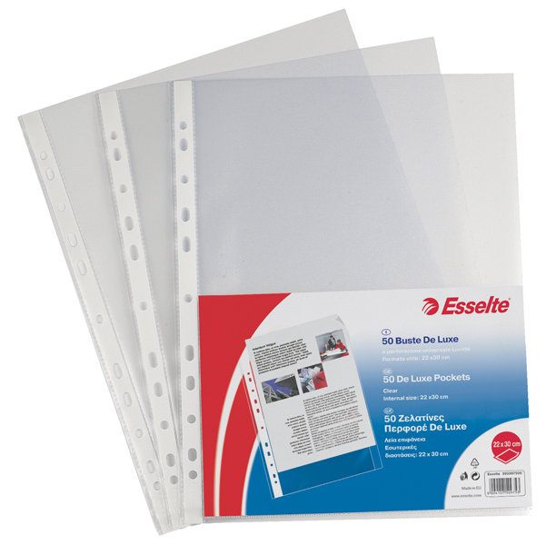 MD_45791 Buste forate CopySafe - DeLuxe - liscio - 22 x 30 cm - trasparente - Esselte - conf. 50 pezzi - immagine 1