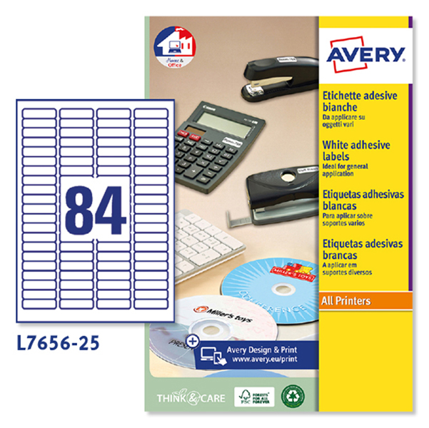 MD_47036 Etichette adesive L7656 - in carta - angoli arrotondati - laser- permanenti - 46 x 11,1 mm - 84 et/fg - 25 fogli - bianco - Avery - immagine 1