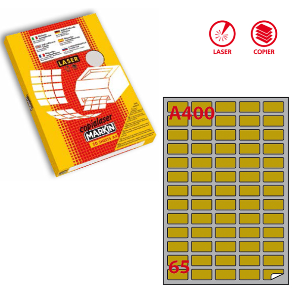 MD_50804 Etichette adesive A/400 - in carta - permanenti - 38,1 x 21,2 mm - 65 et/fg - 100 fogli - oro - angoli tondi - x laser - Markin - immagine 1
