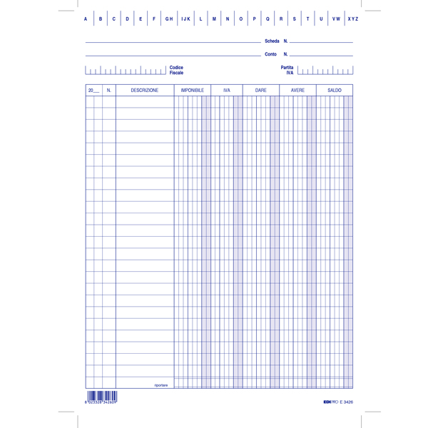MD_52867 Schede - dare/avere/saldo/iva - 24x17 cm (verticale) - Edipro - conf. 100 pezzi - immagine 1
