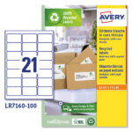 Etichette adesive - in carta riciclata - permanenti - 63,5 x 38,1 mm - 21 et/fg - 100 fogli - bianco - Avery