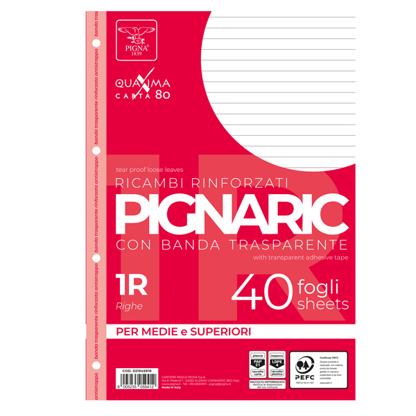 MD_54882 Ricambi forati rinforzati Pignaric - A4 - 1 rigo - 80gr - Pigna - conf. 40 pezzi - immagine 1
