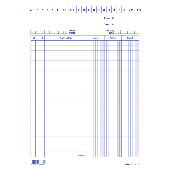 MD_55561 Schede - dare/avere/saldo - 21 x 15 cm - Edipro - conf. 100 pezzi - immagine 1