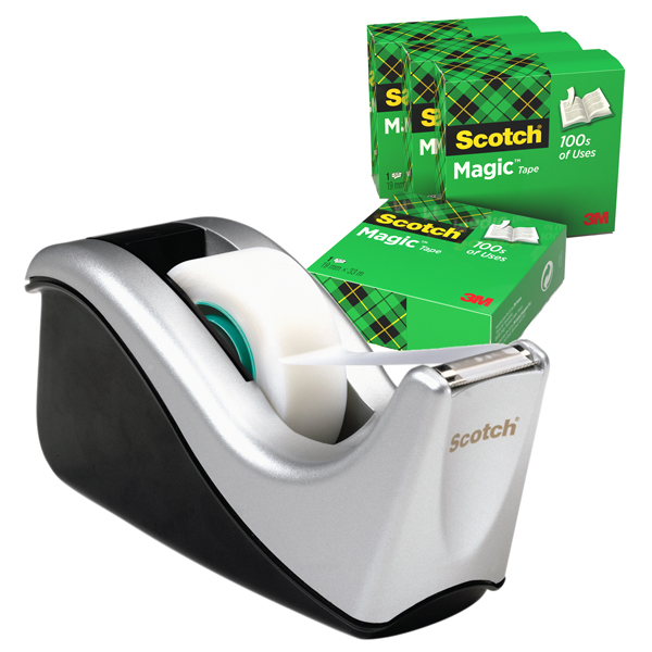 MD_57802 Dispenser C60 - per nastri 33 m - 4 rotoli Scotch Magic 810 inclusi - nero/argento - Scotch - immagine 1