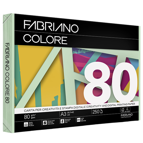 MD_59162 Carta Fabriano Colore - A3 - 80 gr - colori tenui acquamarina - Fabriano - conf. 250 fogli - immagine 1