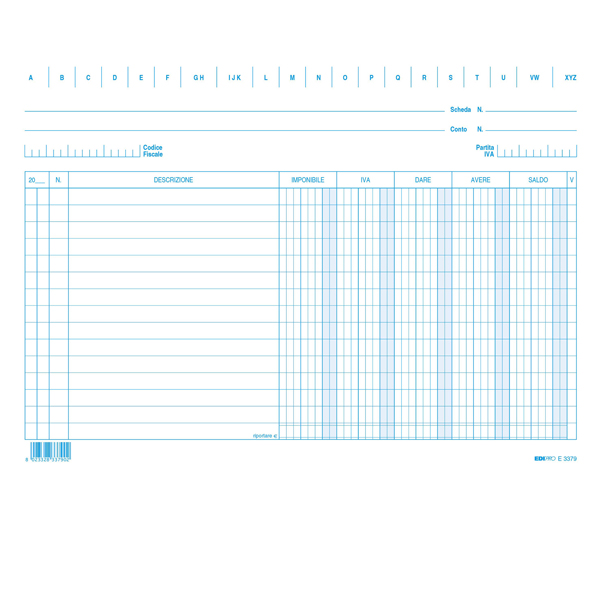 MD_63262 Schede dare/avere/saldo/iva - 17 x 24 cm (orizzontale) - Edipro - conf. 100 pezzi - immagine 1
