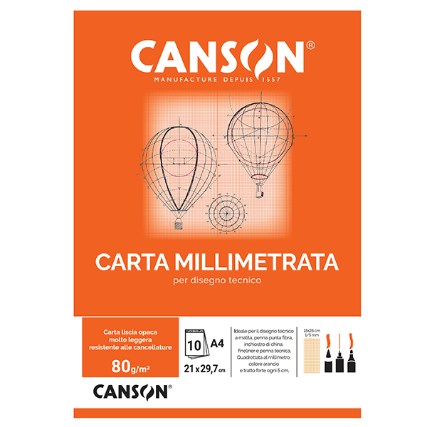 MD_63705 Blocco carta opaca millimetrata - A4 - 10 fogli - 80gr - Canson - immagine 1