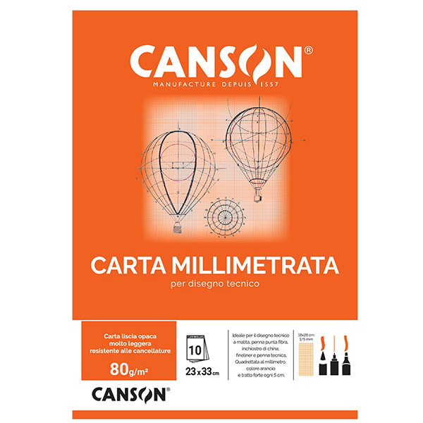 MD_63706 Blocco carta opaca millimetrata - 23 x 33 cm - 10 fogli - 80gr - Canson - immagine 1
