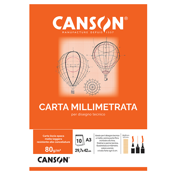 MD_63707 Blocco carta opaca millimetrata - A3 - 10 fogli - 80gr - Canson - immagine 1