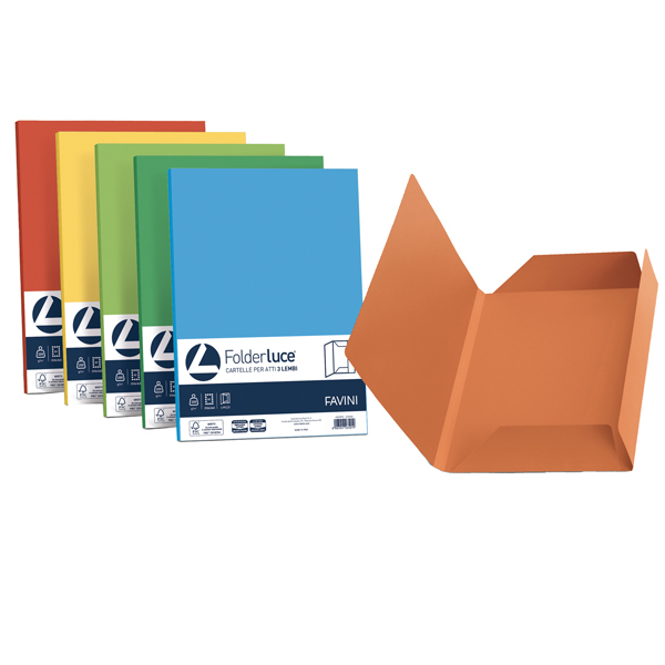 MD_64428 Cartellina 3 lembi Luce - 200 gr - A4 - cartoncino bristol - mix 5 colori - Favini - conf. 25 pezzi - immagine 1