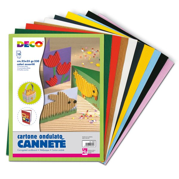 MD_67652 Cartoncino ondulato Cannetè 2200 - 25 x 35 cm - 230 gr - colori assortiti - DECO - conf. 10 fogli - immagine 1