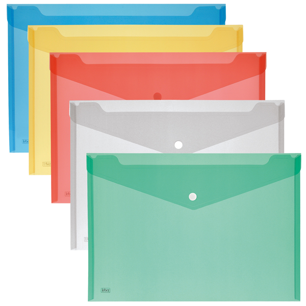 MD_68139 Busta con bottone - 33,5 x 23,5 cm - PP - colori assortiti - Lebez - conf. 5 pezzi - immagine 1
