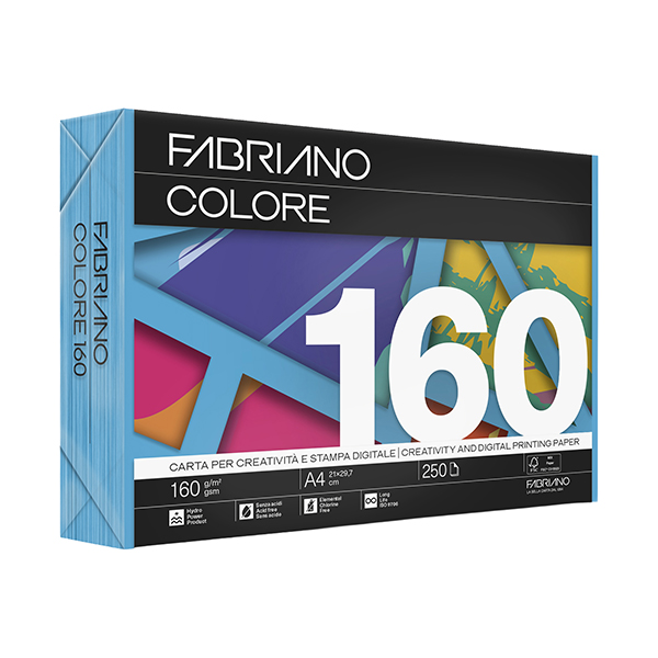 MD_68428 Carta Fabriano Colore - A4 - 160 gr - colori forti azzurro - Fabriano - conf. 250 fogli - immagine 1