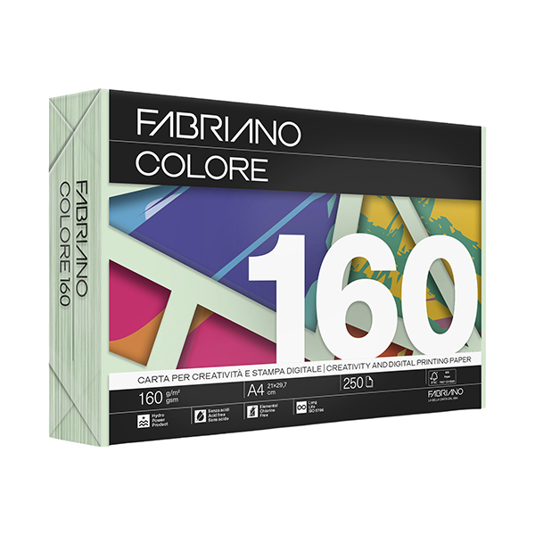 MD_68435 Carta Fabriano Colore - A4 - 160 gr - colori tenui verde chiaro - Fabriano - conf. 250 fogli - immagine 1